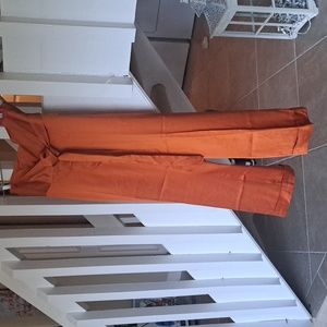 Dries Von Noten  Orange Pants with Wrap around waist zip front 2 pockets cuff 6